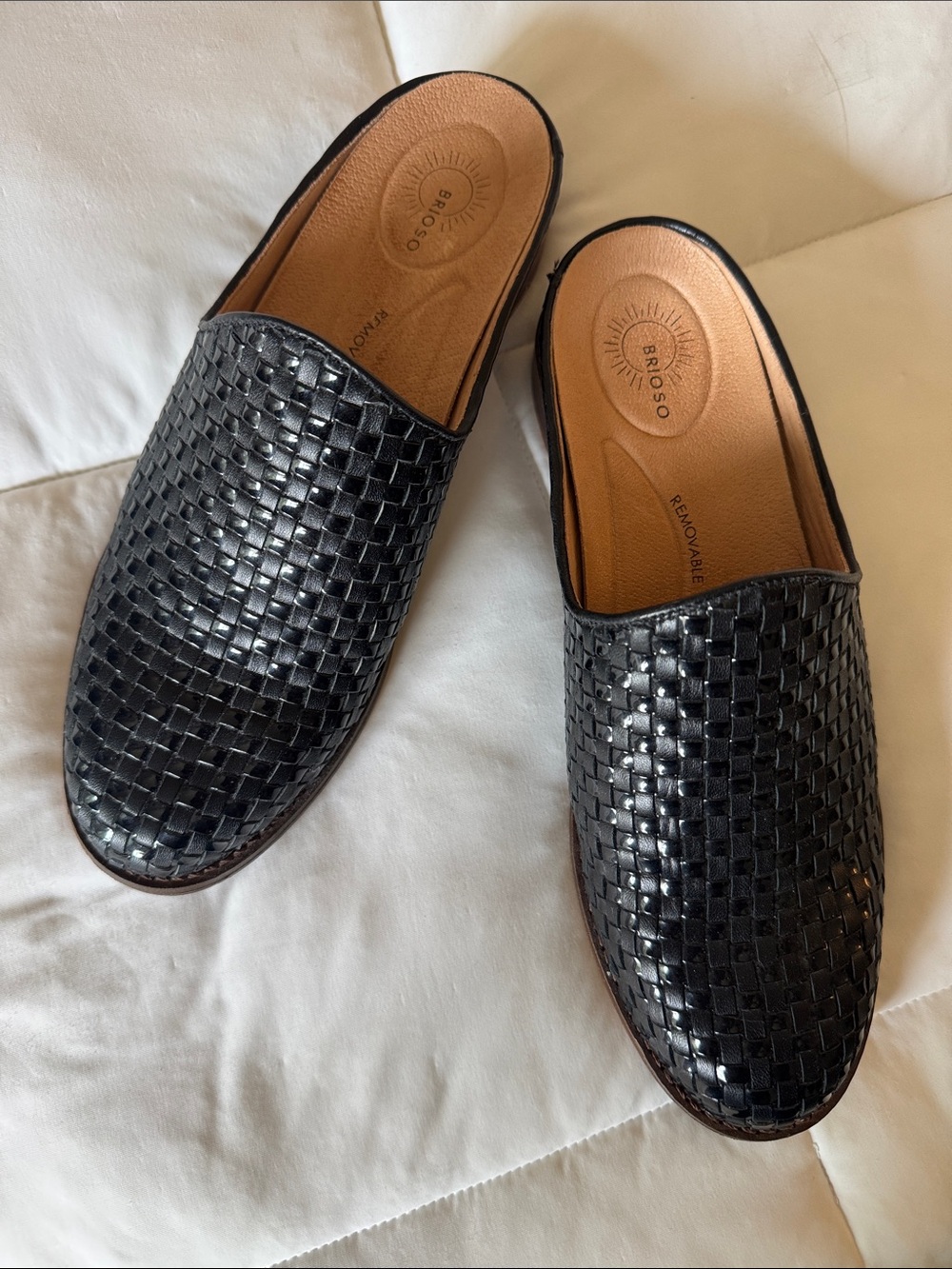 BRIOSO Black Woven Leather Mule for Women